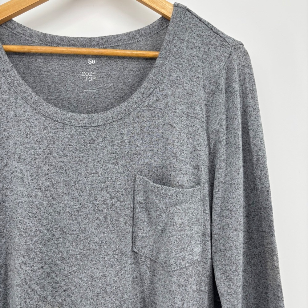 SO Cozy Top Women's Gray Heathered Long Sleeve T-Shirt Pocket Top Size Large‎ - Picture 3 of 7